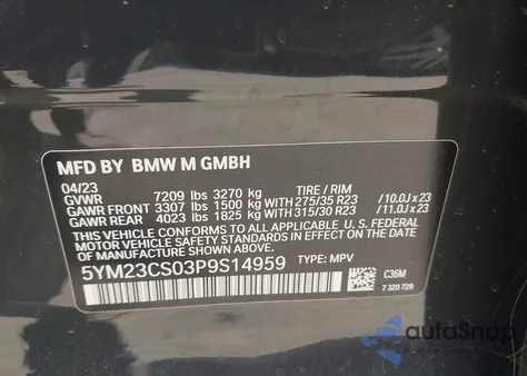 2023 BMW Xm из США, поврежденный, VIN 5YM23CS03P9S14959